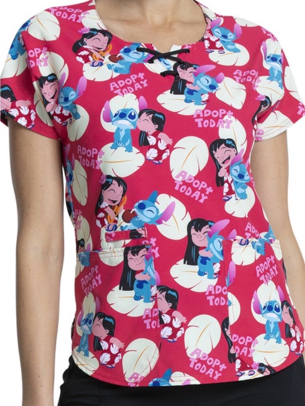 Disney Lilo & Stitch medical scrub top veterinarian ADOPT TODAY sz S scrubs vet